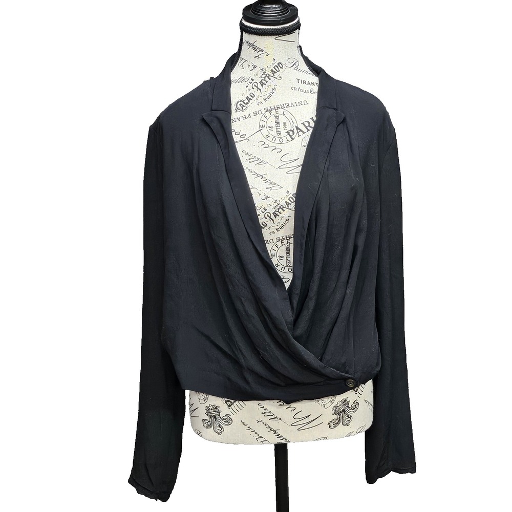 Ett:twa‎ by Anthropologie Wrap Top Womens 10 Black Whimsigoth Witchy Minimalist